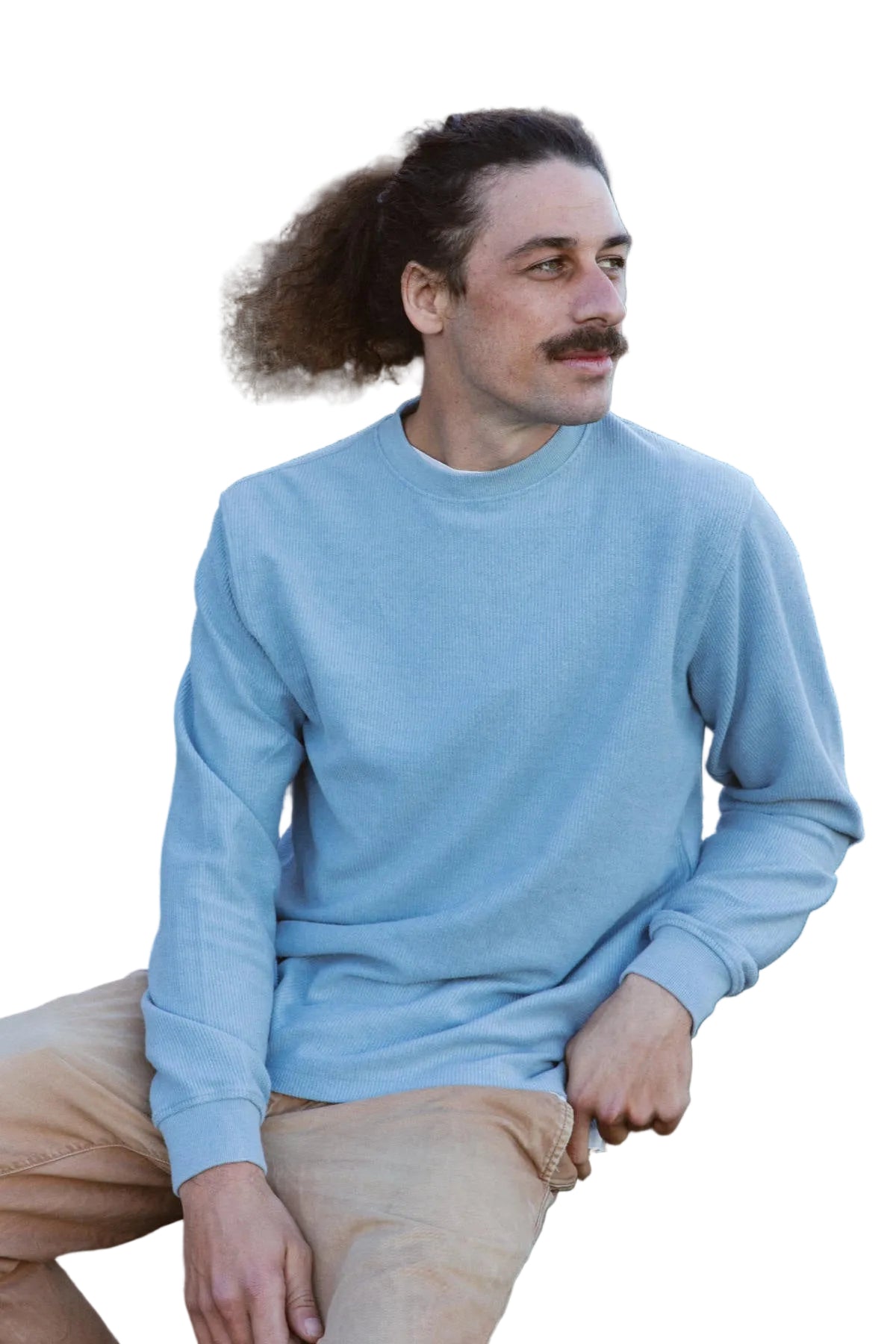 Pale Blue French Terry Ribbed Sweater Mens Tops Skumi S