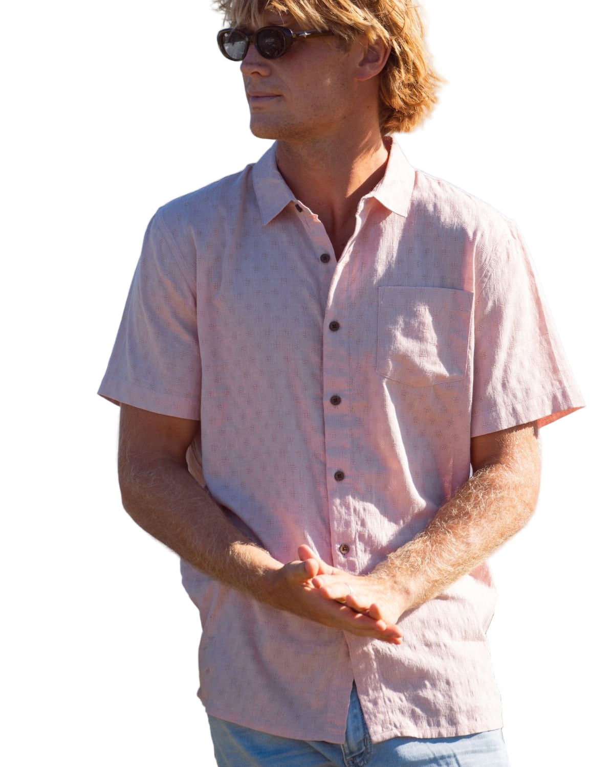 Panama Weave Pastel Pink Mens Shirt Mens Tops Skumi S