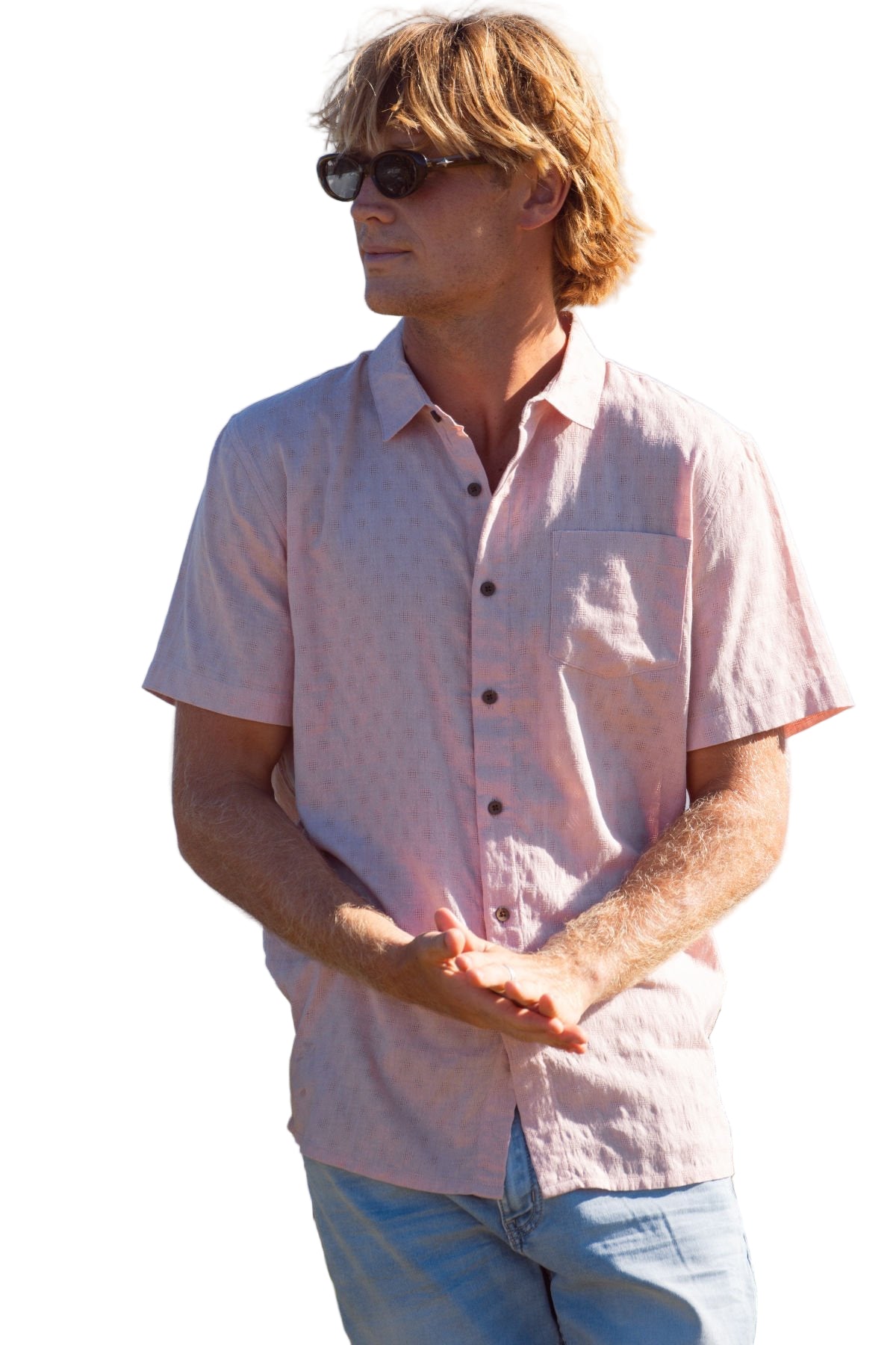 Panama Weave Pastel Pink Mens Shirt Mens Tops Skumi S