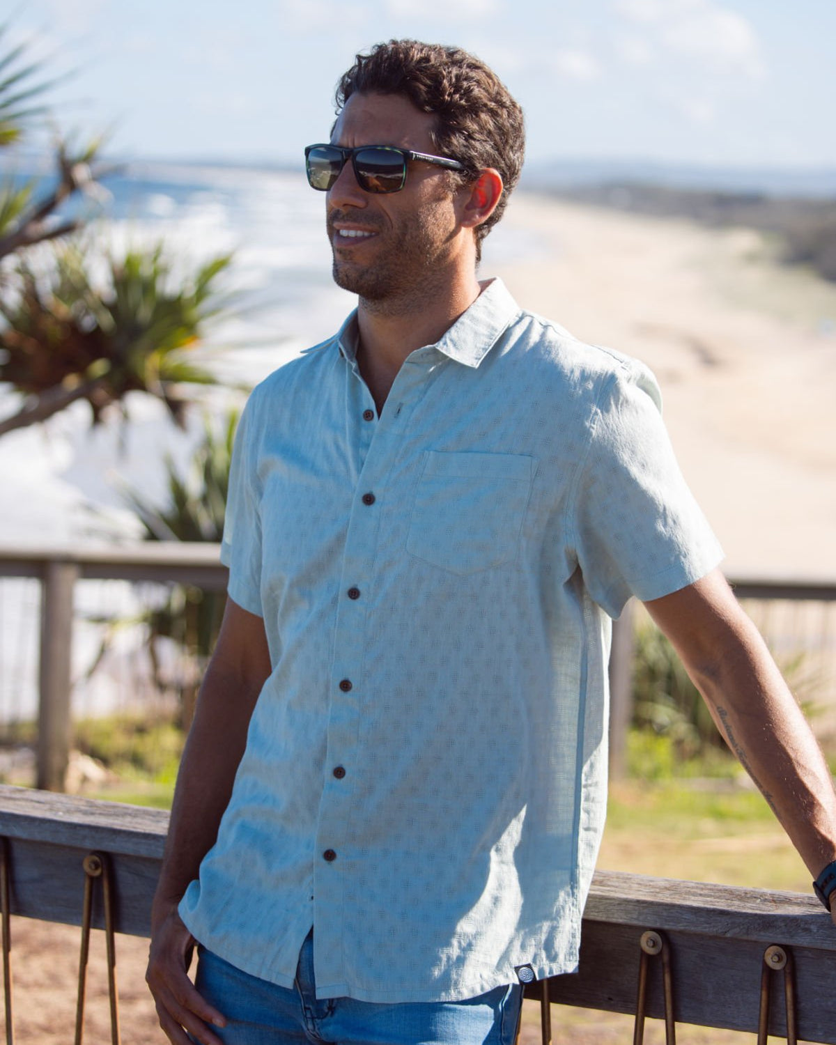 Panama Weave Sky Blue Mens Shirt - Global Free Style