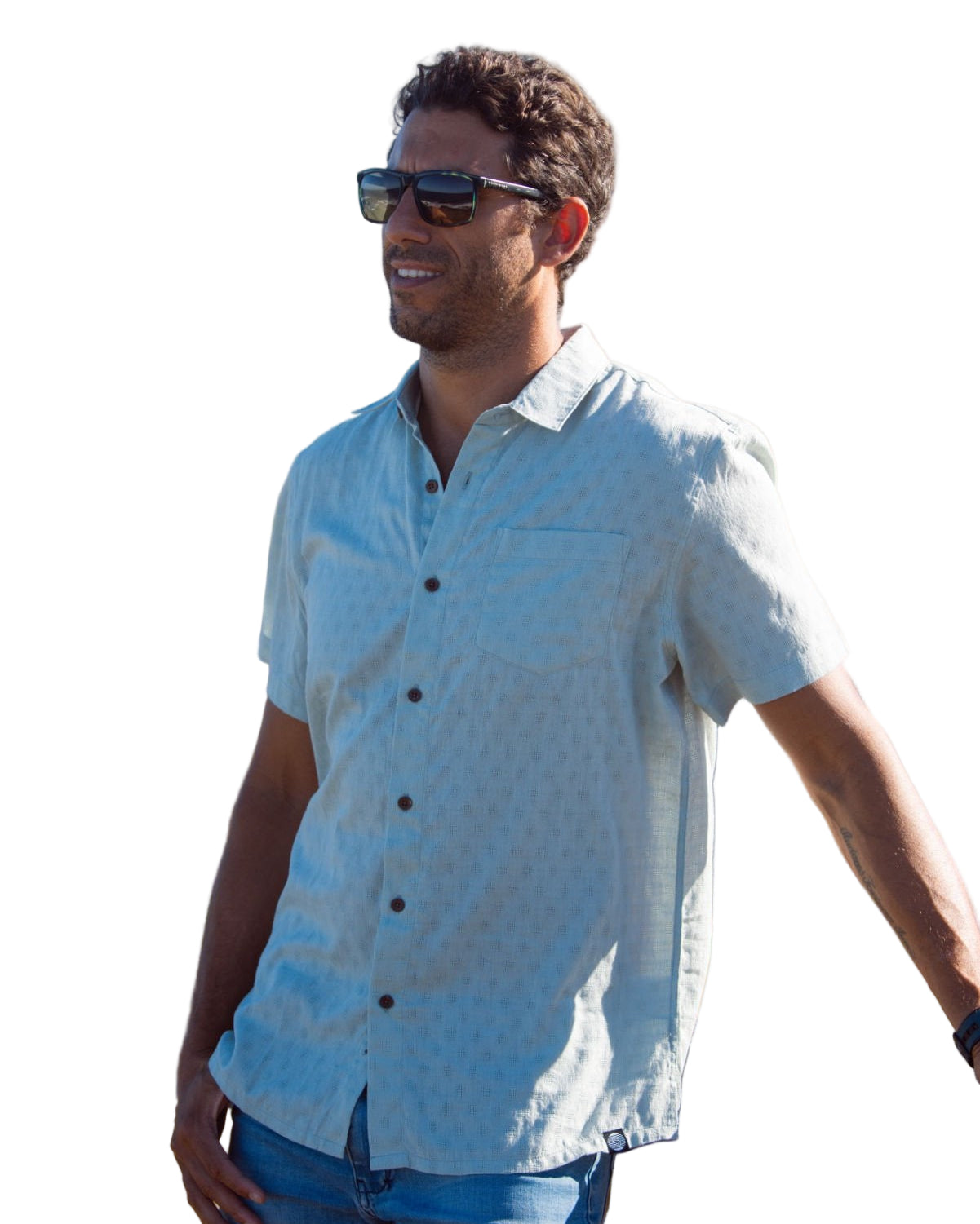 Panama Weave Sky Blue Mens Shirt Mens Tops Skumi S