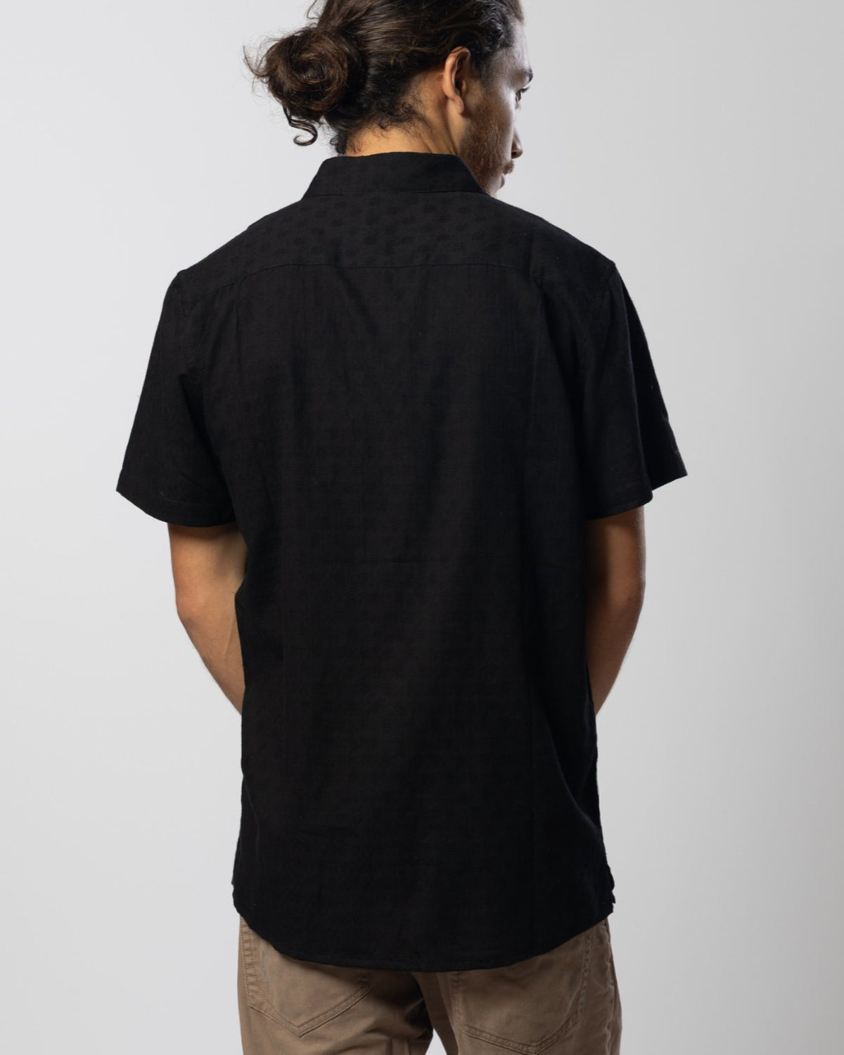 Panama Weave Black Mens Shirt Mens Tops Skumi