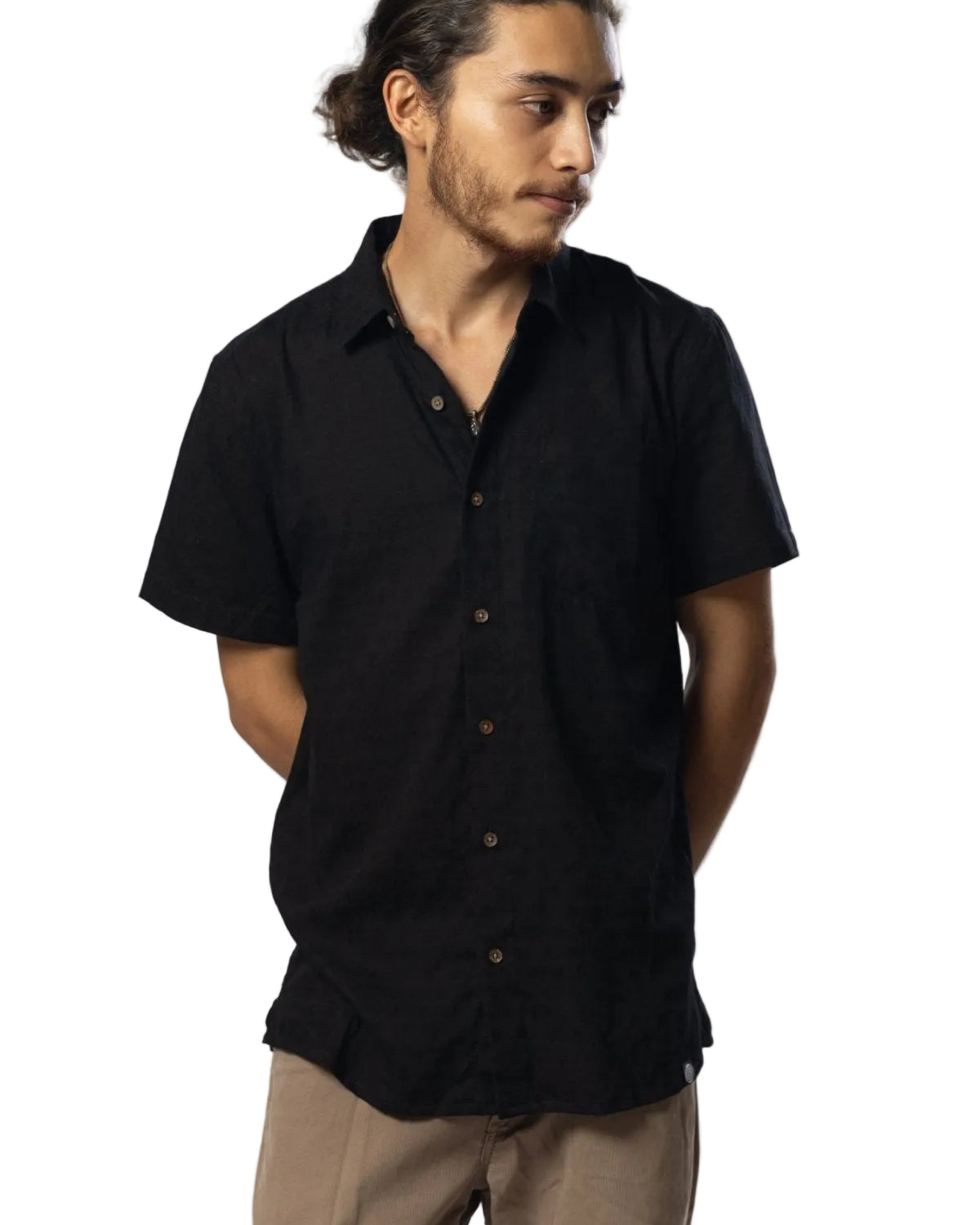 Panama Weave Black Mens Shirt Mens Tops Skumi S