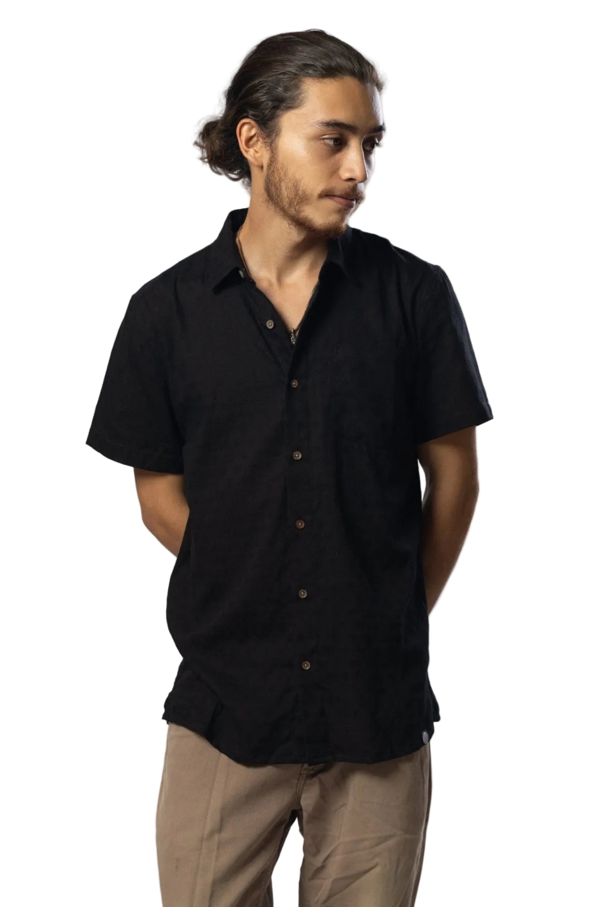 Panama Weave Black Mens Shirt Mens Tops Skumi S