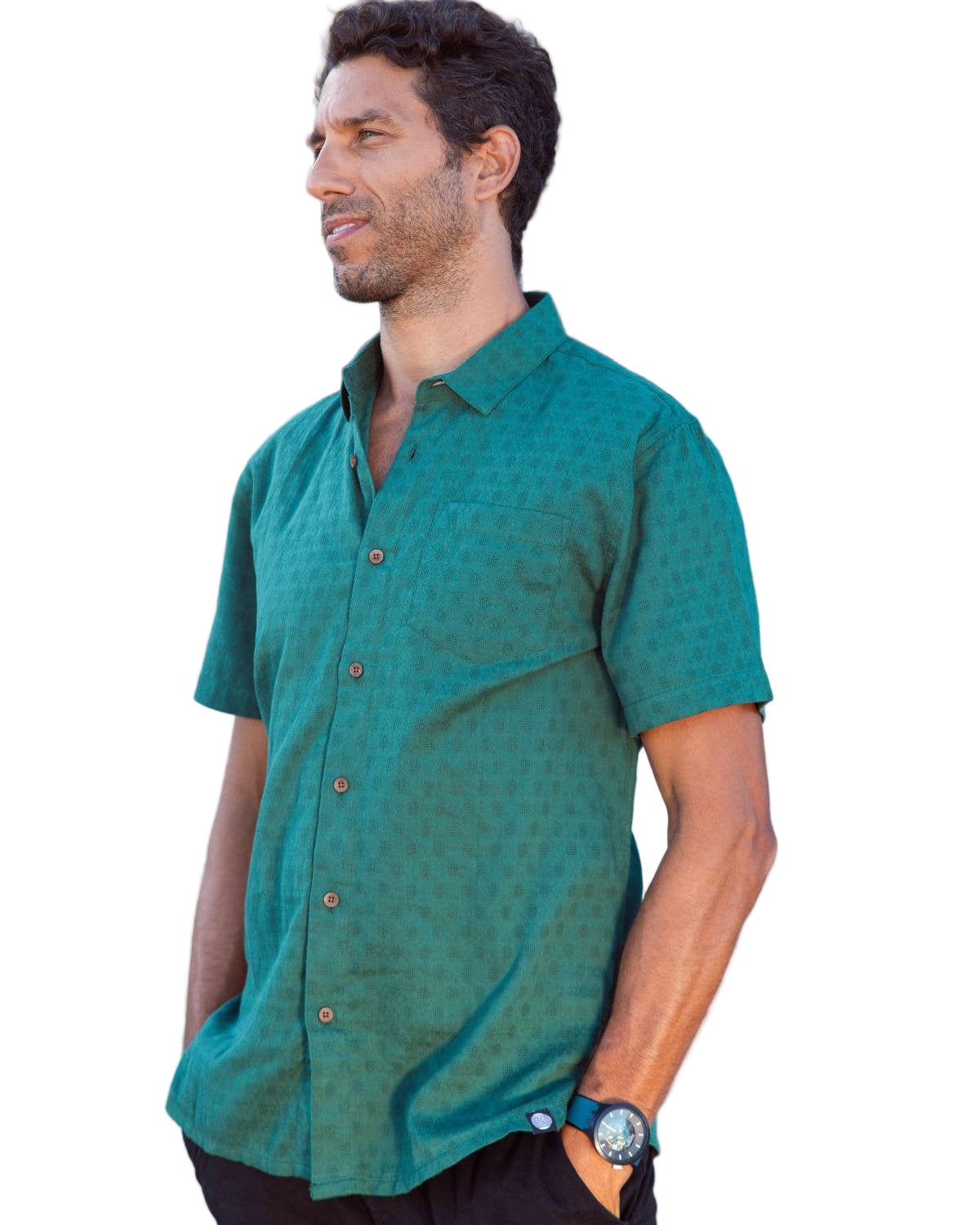 Panama Weave Forest Green Mens Shirt Mens Tops Skumi S