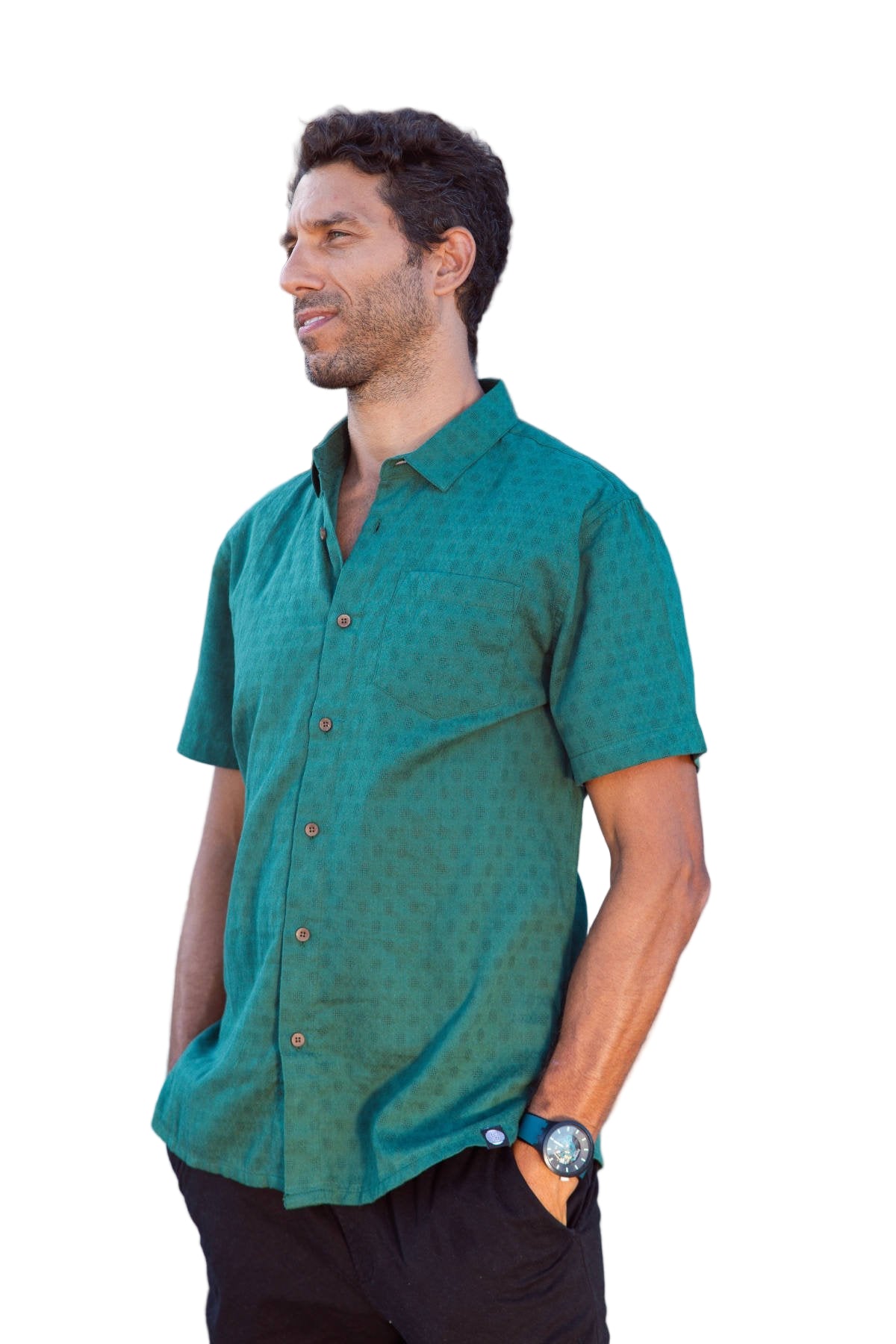 Panama Weave Forest Green Mens Shirt Mens Tops Skumi S