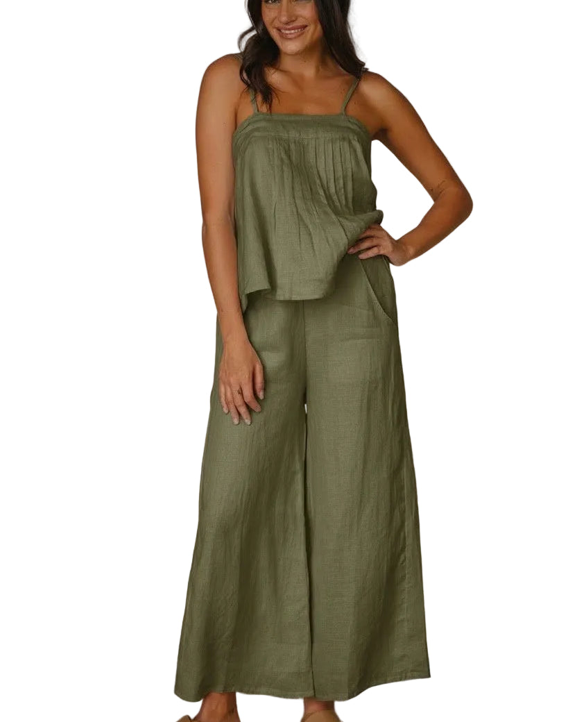 Winona Cami Olive - cotton linen blend Tops Coconinya XS