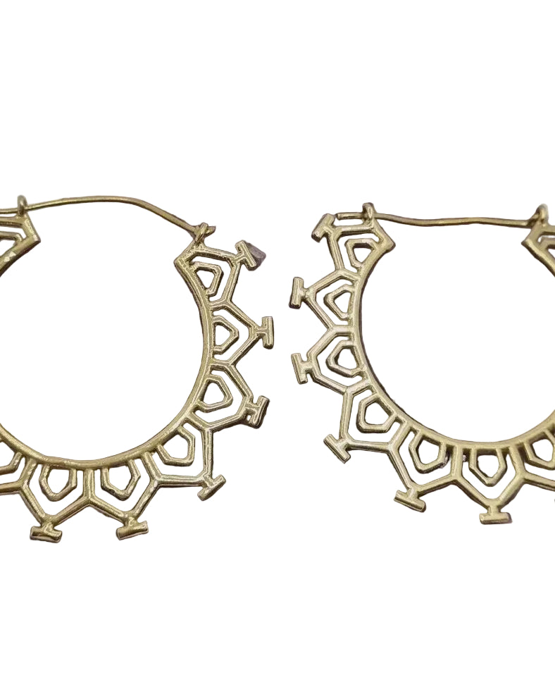 Tribal Brass Earrings Intricate Design Earrings Ombak