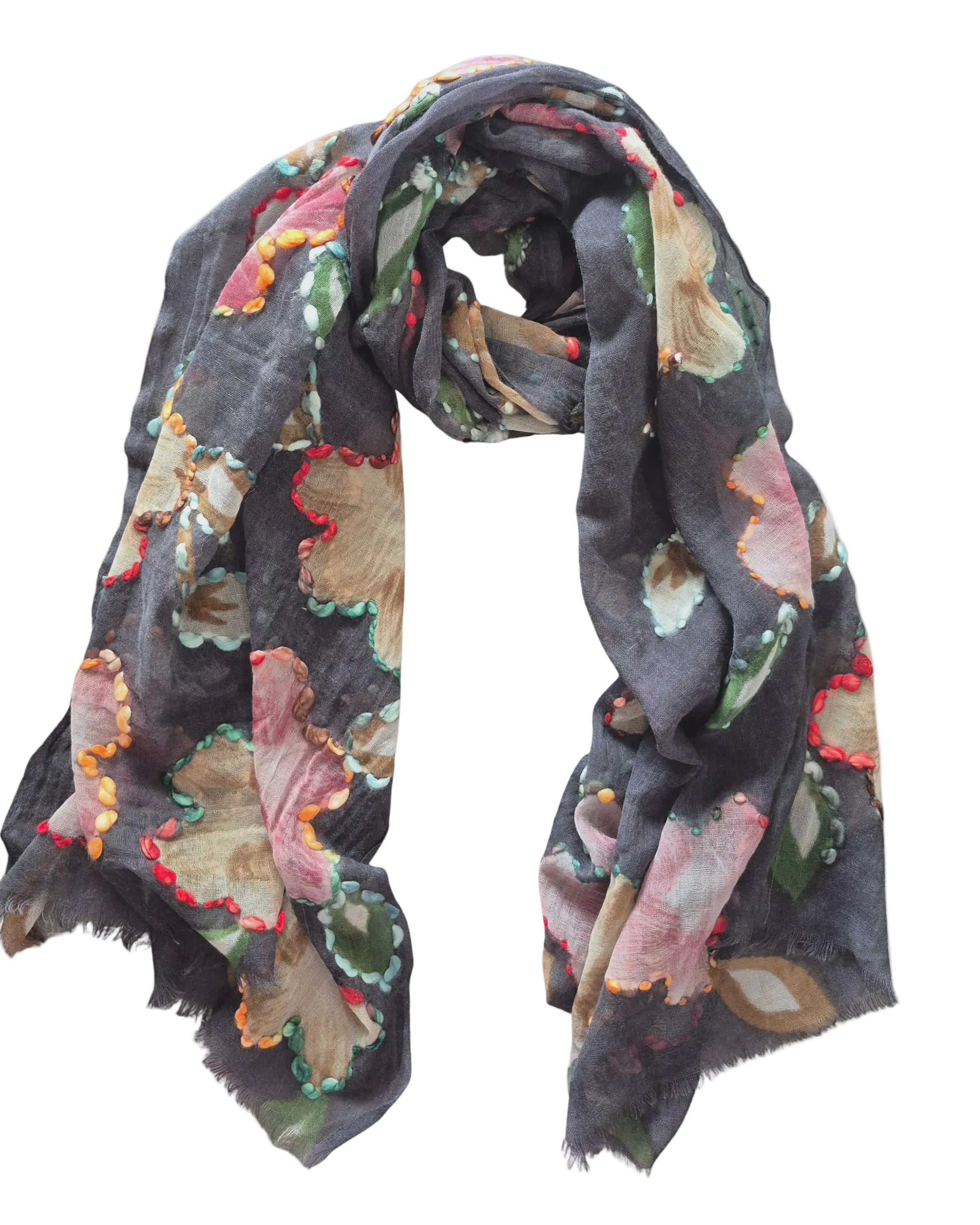 Pure Wool Scarf- pink Flower RC11 Scarves and Sarongs Zoda