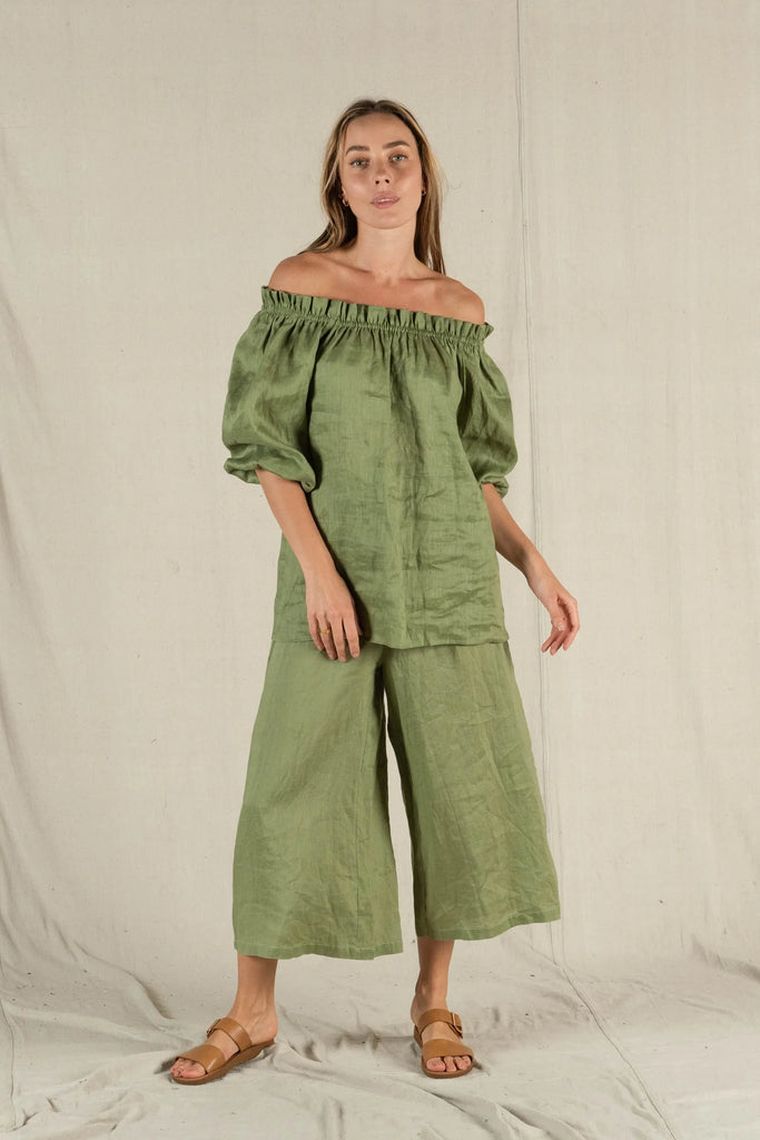 Fea Linen Top Green - Global Free Style
