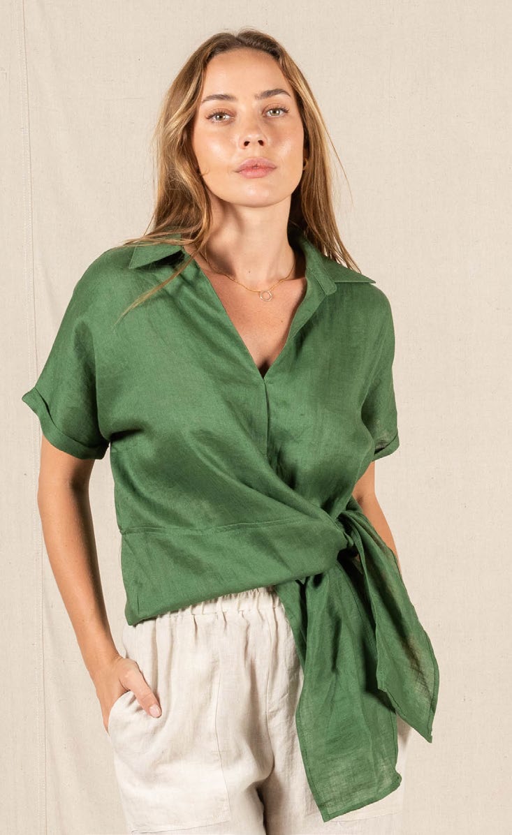 Baker Linen Shirt Fern Green Tops Valeria Label