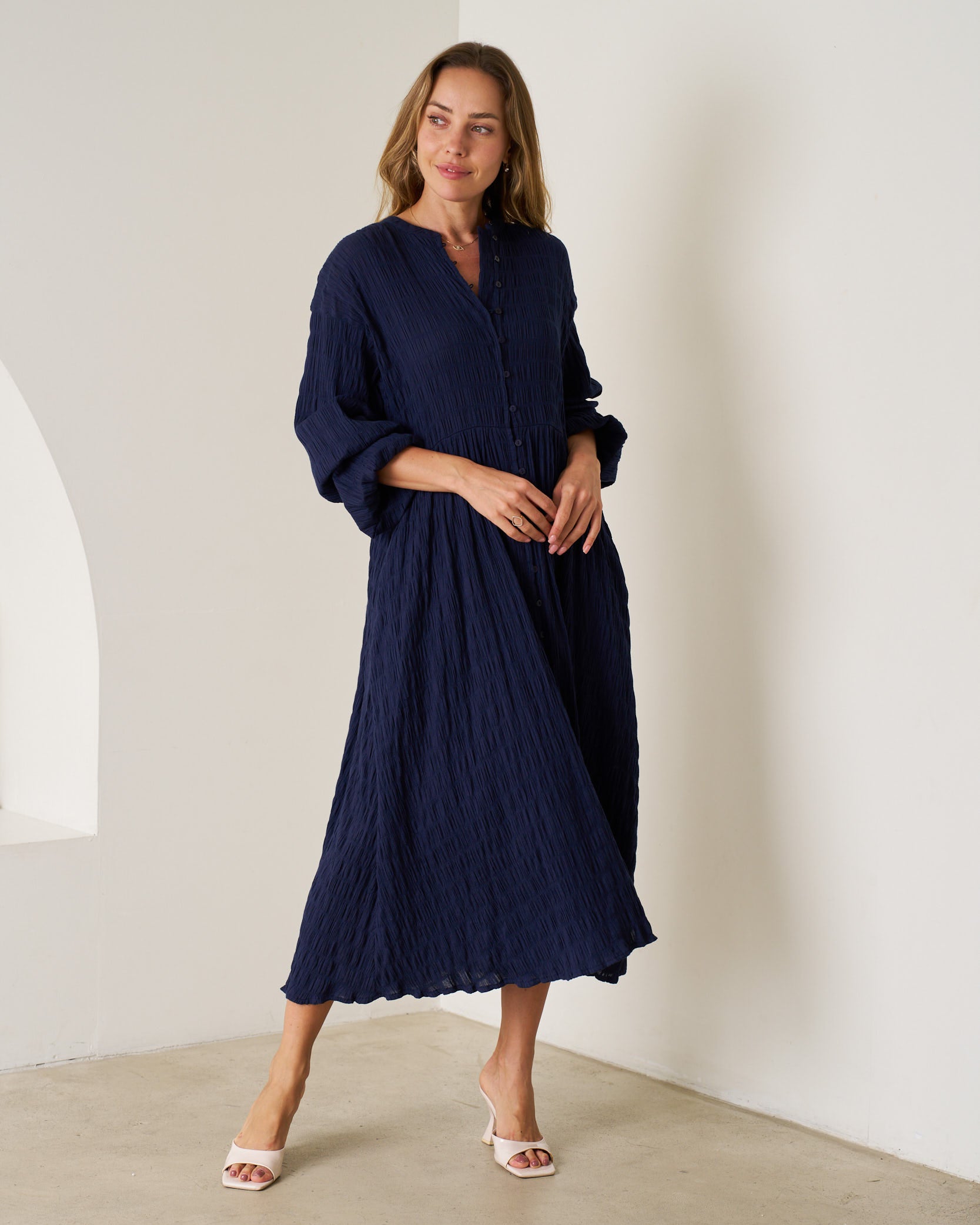 Elissa Cotton Maxi Dress Midnight Blue Dresses Valeria Label