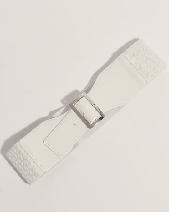 Rectangle Buckle Stretch Belt White - Global Free Style