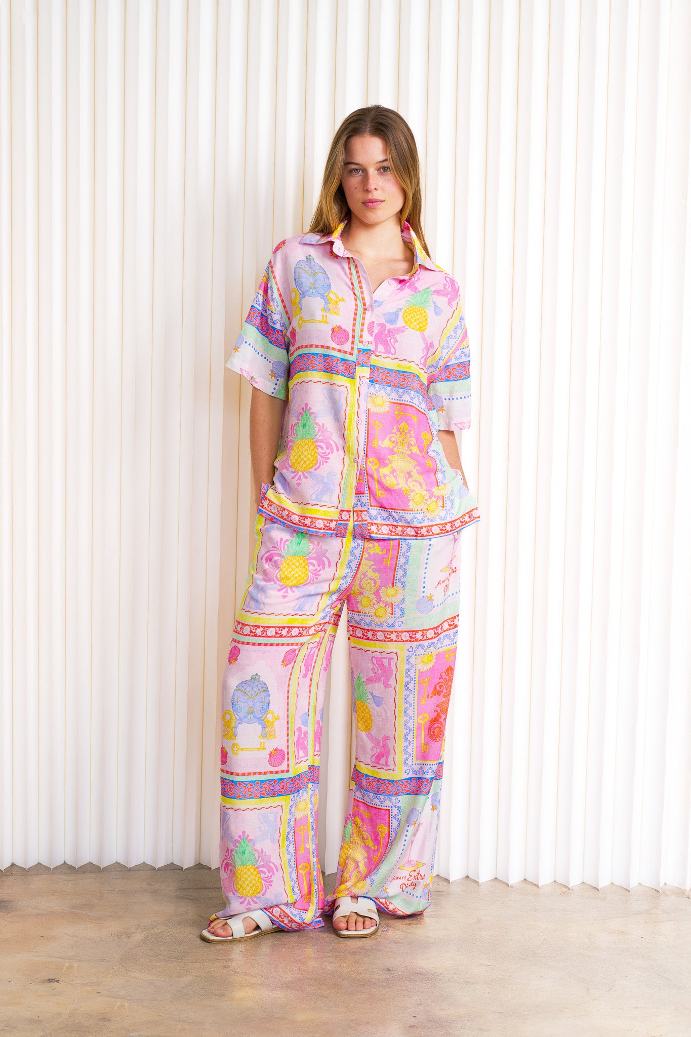 Rhea Pant Pink Print Dresses Boho S(8)