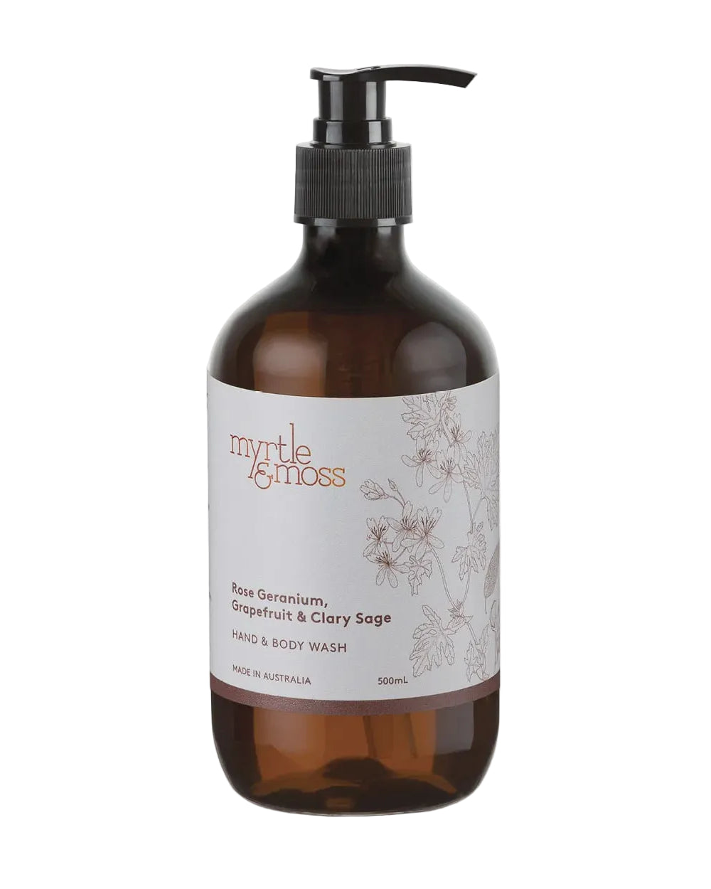 Hand and Body Wash 500ml Rose Geranium, Grapefruit & Clary Sage Body Myrtle & Moss