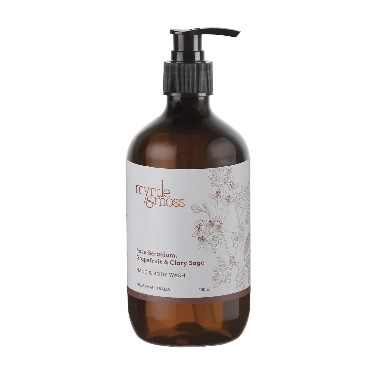 Hand and Body Wash 500ml Rose Geranium, Grapefruit & Clary Sage Body Myrtle & Moss