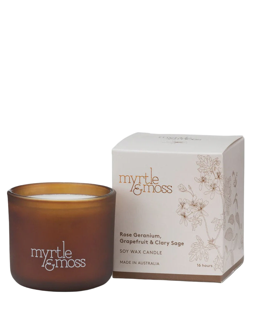 Soy Wax Mini Candle Rose Geranium Grapefruit and Clary Sage Gifts and Accessories Myrtle & Moss
