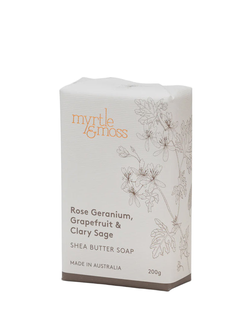 Shea Butter Soap 200g Rose Geranium, Grapefruit & Clary Sage Body Myrtle & Moss