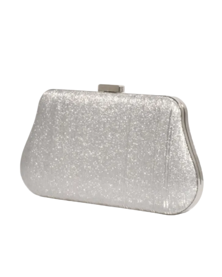 Roxy Deco Curved Structured Clutch Silver Bags and Purses Adorne