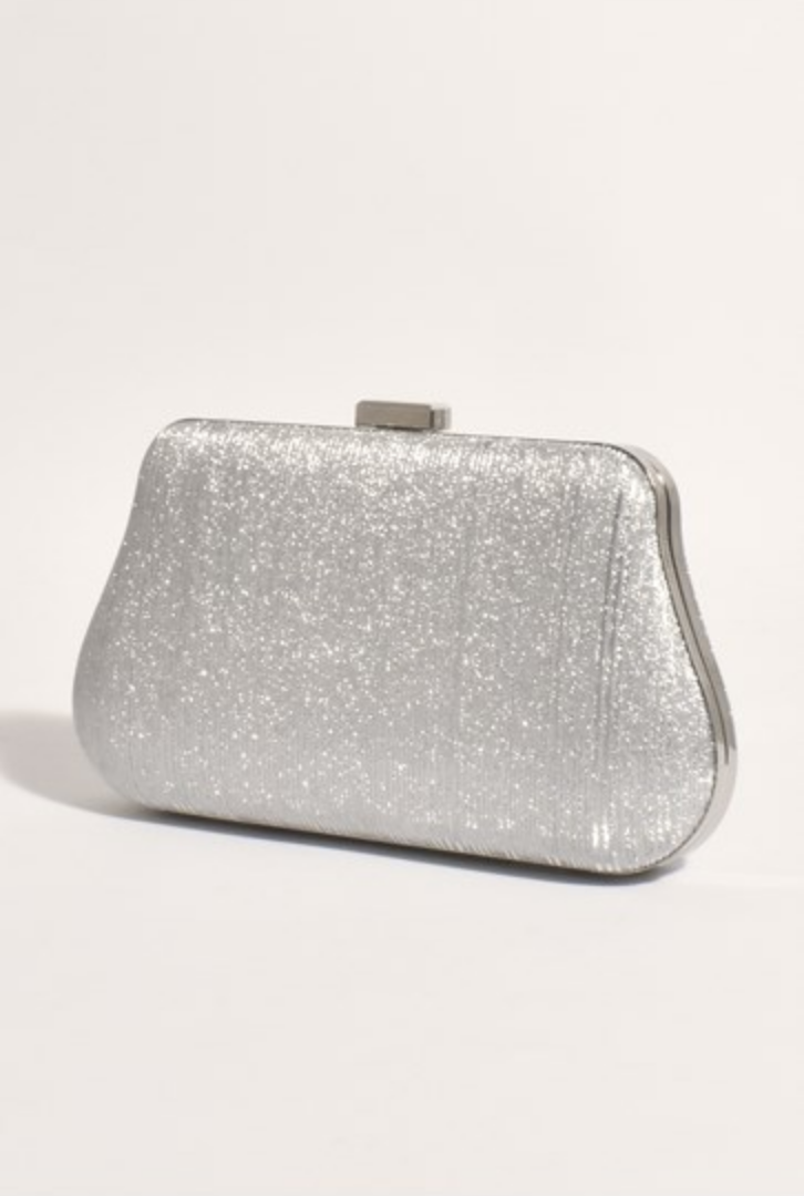 Roxy Deco Curved Structured Clutch Silver Bags and Purses Adorne