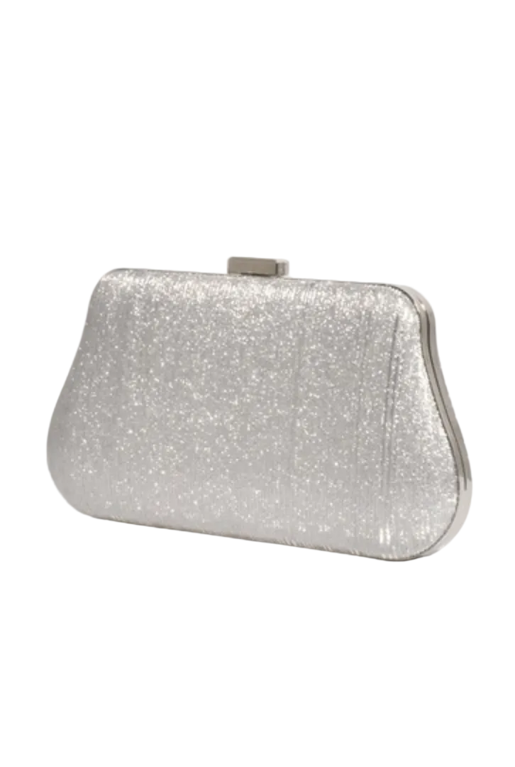 Roxy Deco Curved Structured Clutch Silver Bags and Purses Adorne
