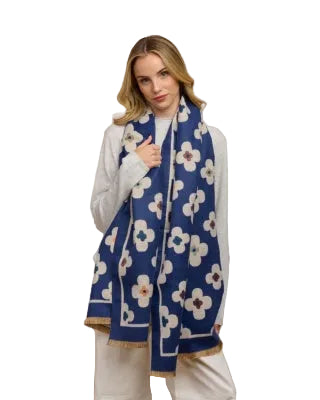 Navy Autumn Flower Scarf Scarves and Sarongs Tiger Tree