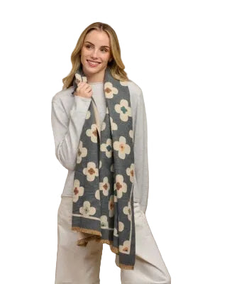 Grey Autumn Flower Scarf Scarves and Sarongs Tiger Tree