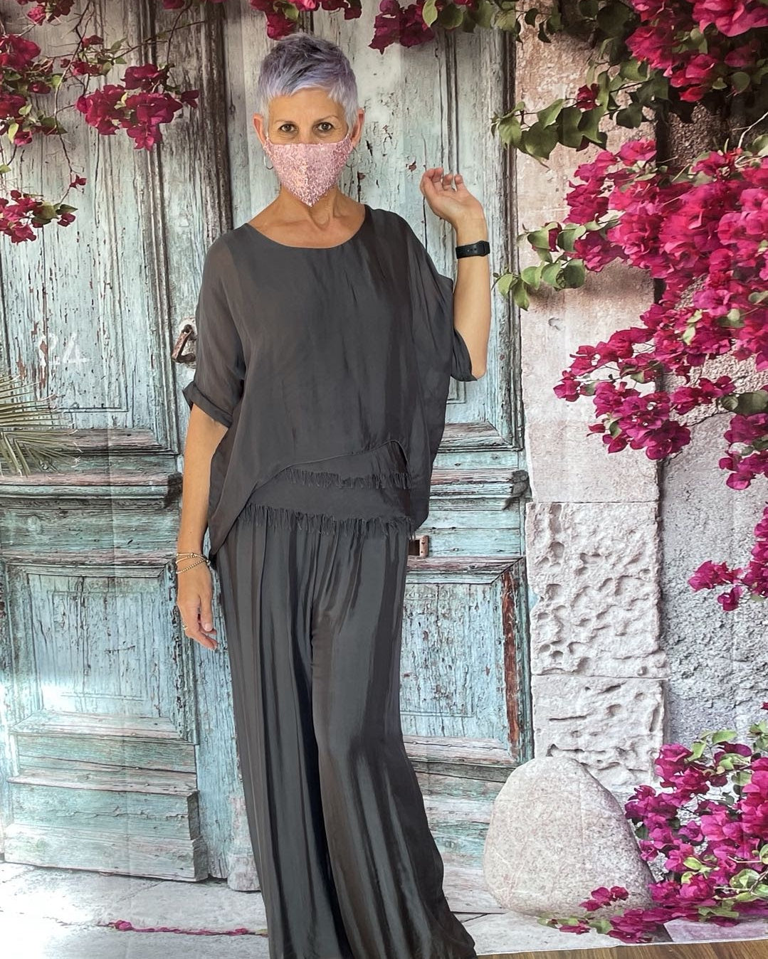 La Strada Silk Pants Charcoal - Global Free Style