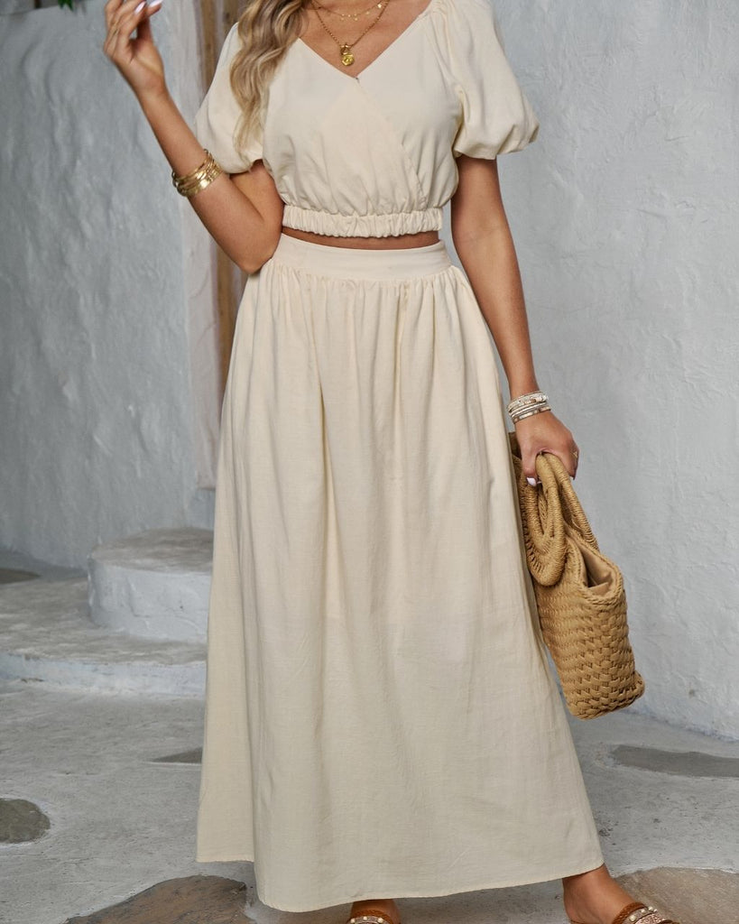 Double Lined Skirt Set Beige - Global Free Style