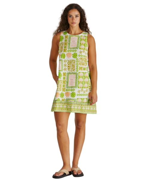 Emmett Tie Back Shift Dress Green Shell Patchwork Dresses Betty Basics 8
