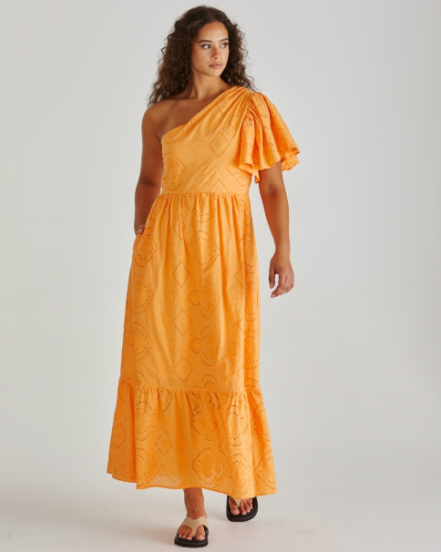 Riva One Shoulder Maxi Dress Orange Dresses Sass Clothing