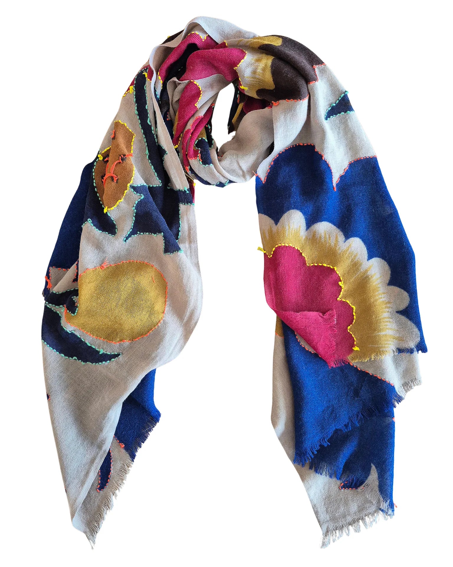 Pure Wool Scarf Beige Flower Scarves and Sarongs Zoda