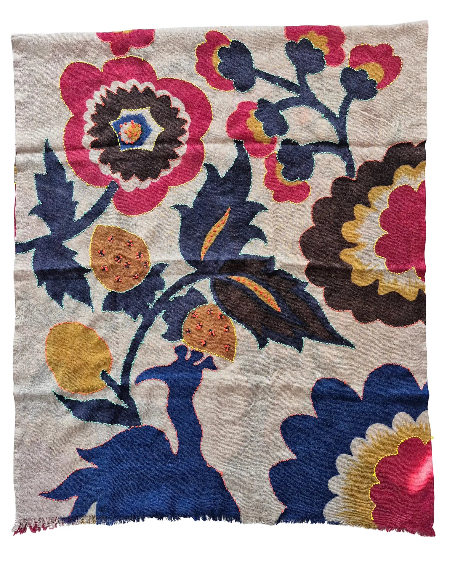 Pure Wool Scarf Beige Flower Scarves and Sarongs Zoda