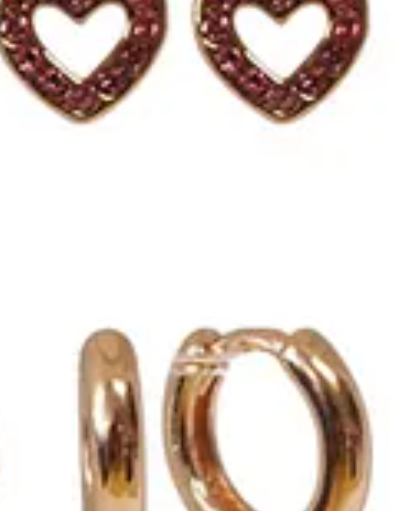 Sprinkles Cz Heart & Hoop Earring Pair Pink Rose Gold Earrings Fabienne