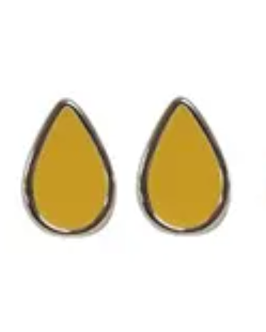 Enamel Teardrop Post Earring Bamboo Yellow Silver Earrings Fabienne