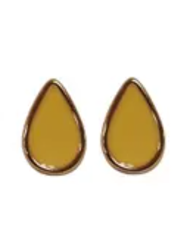 Enamel Teardrop Post Earring Bamboo Yellow Rose Gold Earrings Fabienne