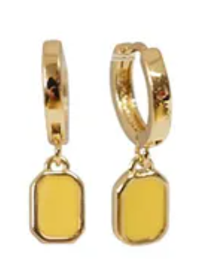 Rectangular Enamel Huggie Earring Bamboo Yellow Gold Earrings Fabienne