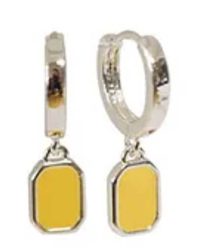 Rectangular Enamel Huggie Earring Bamboo Yellow Silver Earrings Fabienne
