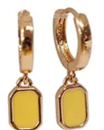 Rectangular Enamel Huggie Earring Bamboo Yellow Rose Gold Earrings Fabienne