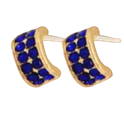 Half Hoop Crystal Post Earring Sapphire Gold Earrings Fabienne