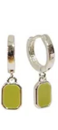 Rectangular Enamel Huggie Earring Fern Silver Earrings Fabienne