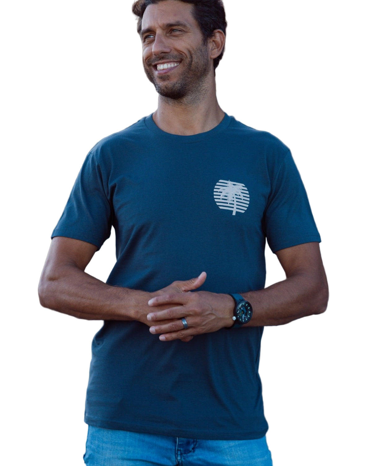 Skumi Palm : Petrol Blue Mens T Shirt Mens Tops Skumi XS