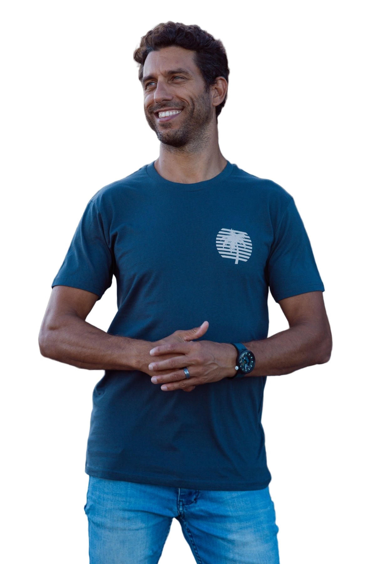 Skumi Palm : Petrol Blue Mens T Shirt Mens Tops Skumi XS