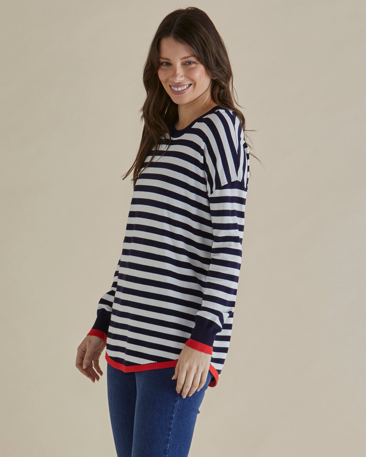 Sophie Knit Jumper - Navy Stripe Tops Betty Basics