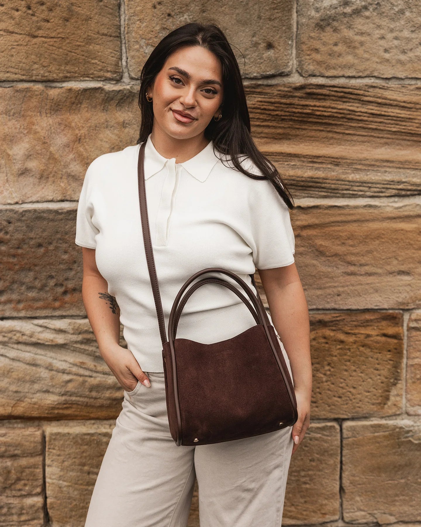 Steffie Suedette Mini Tote Bag - Chocolate - Global Free Style