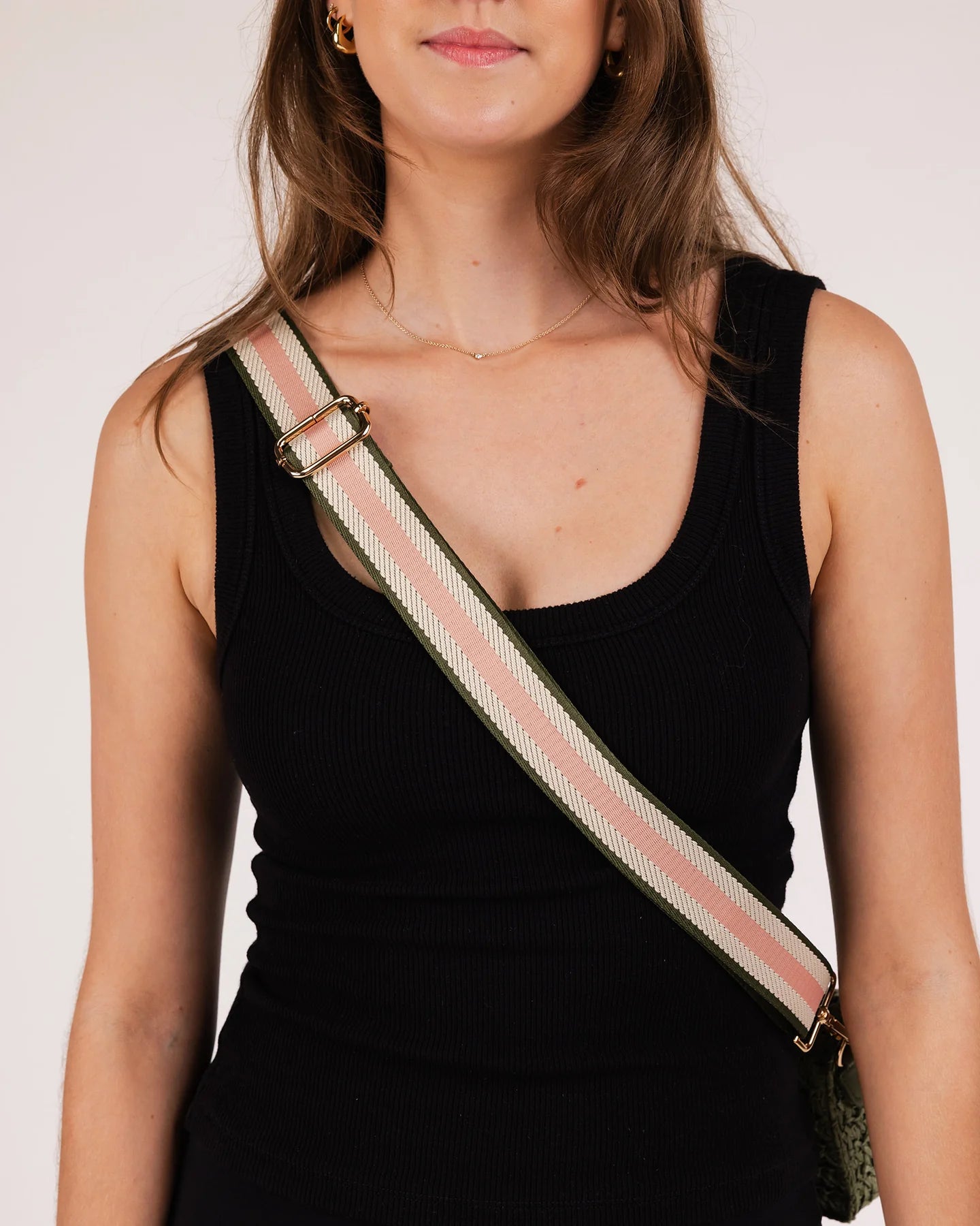 Stripe Webbing Bag Strap Pink / Khaki Bags and Purses Louenhide