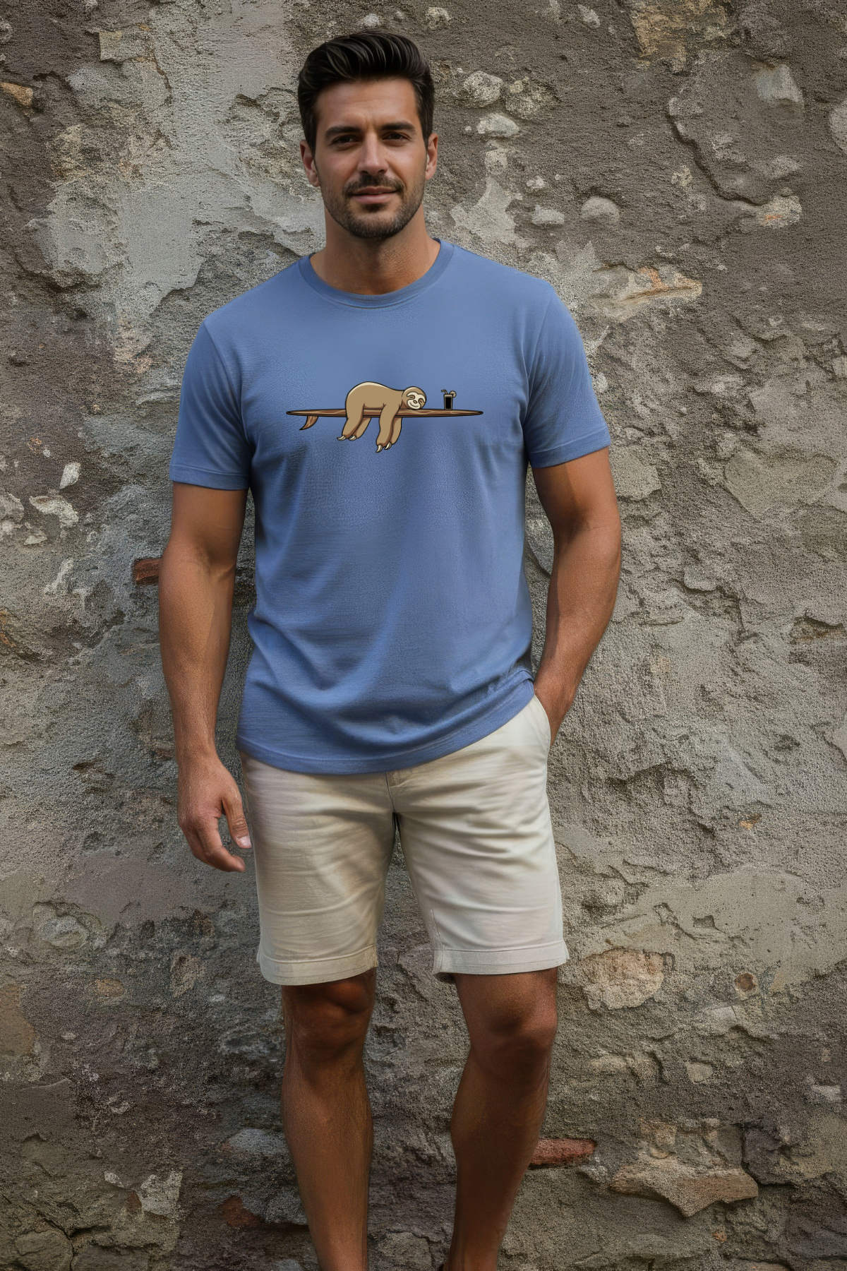 Surfing Sloth Sapphire Blue Mens Tops Skumi