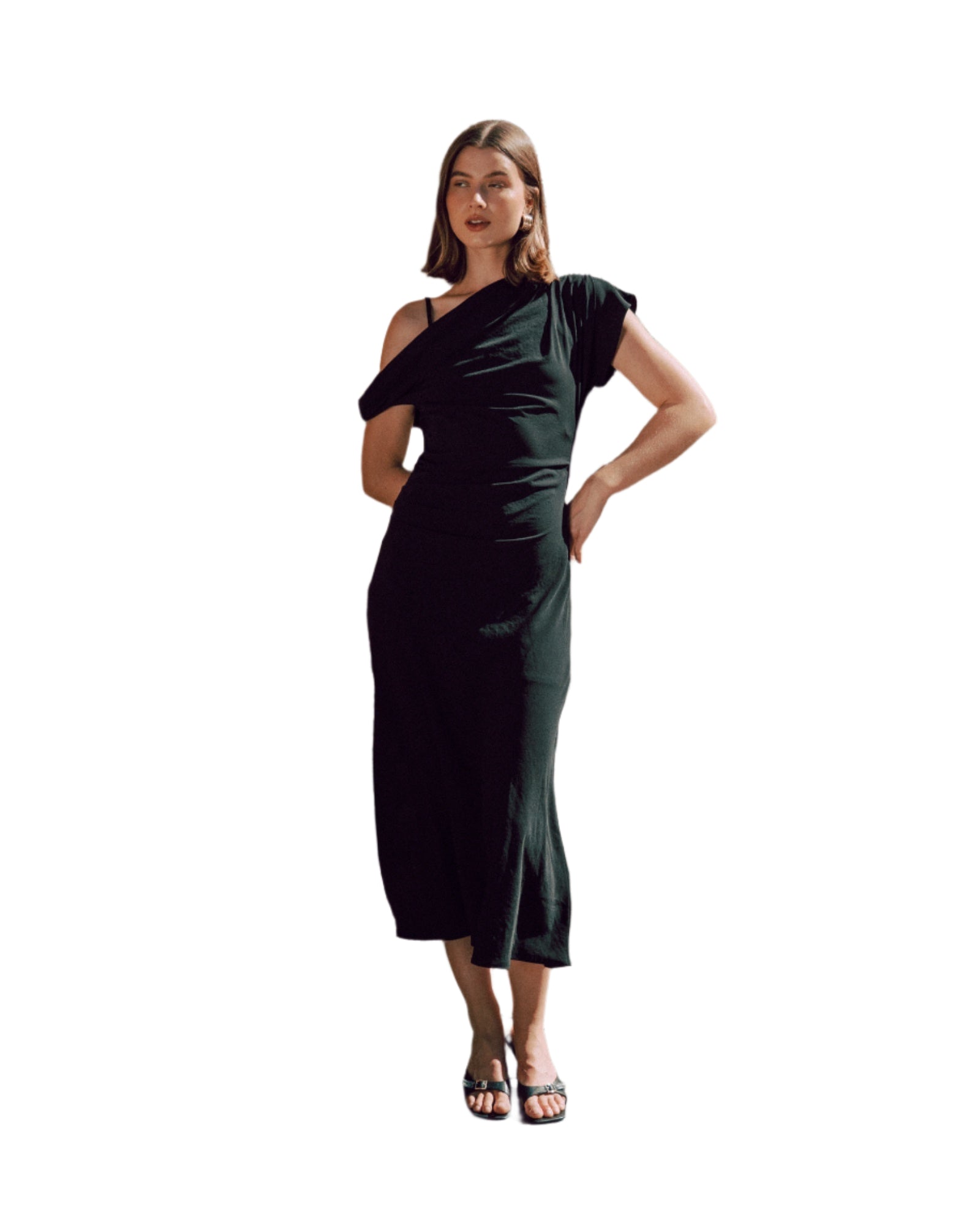 Asymmetrical Neckline Maxi Dress Black Dresses White Closet XS(6)