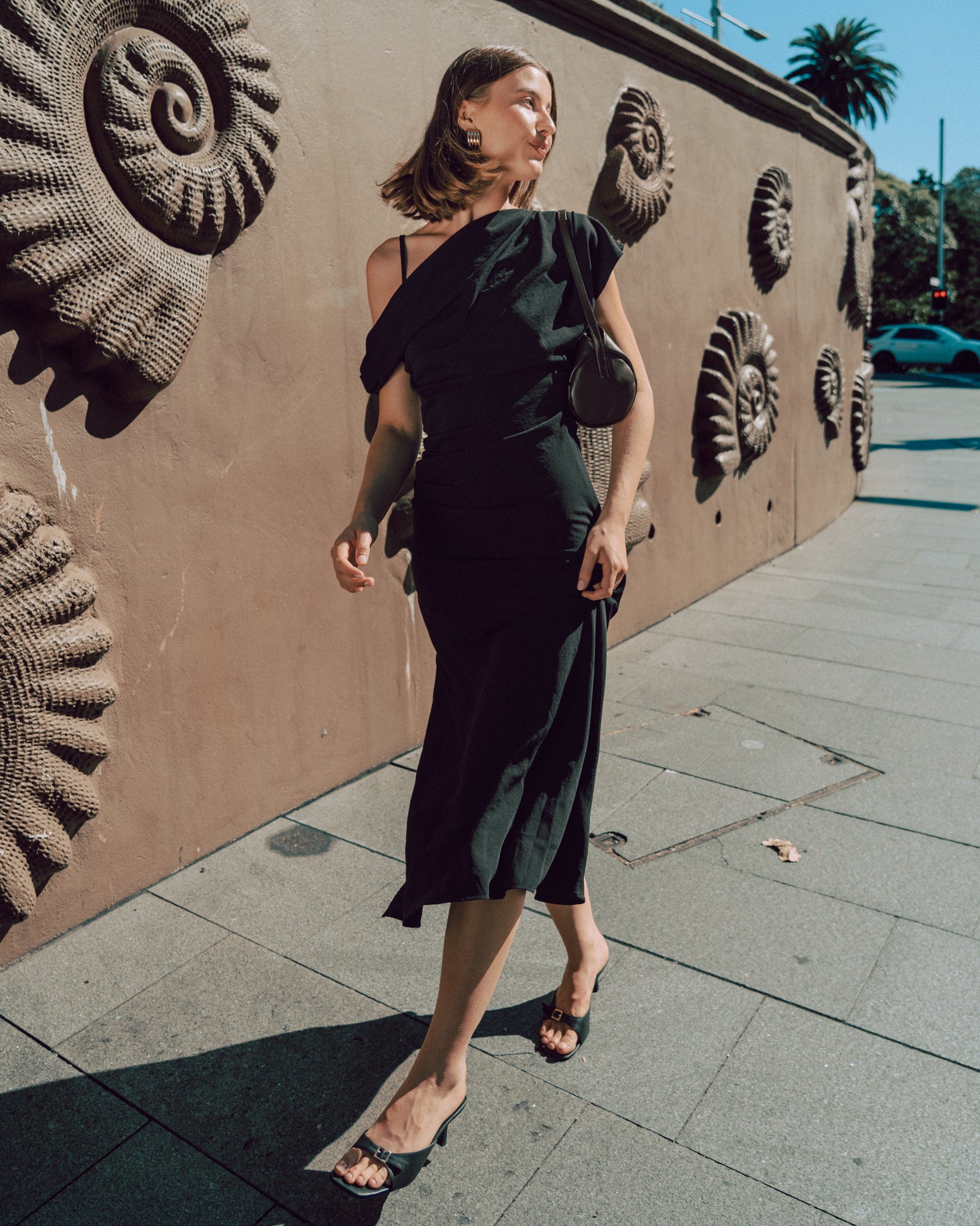 Asymmetrical Neckline Maxi Dress Black Dresses White Closet