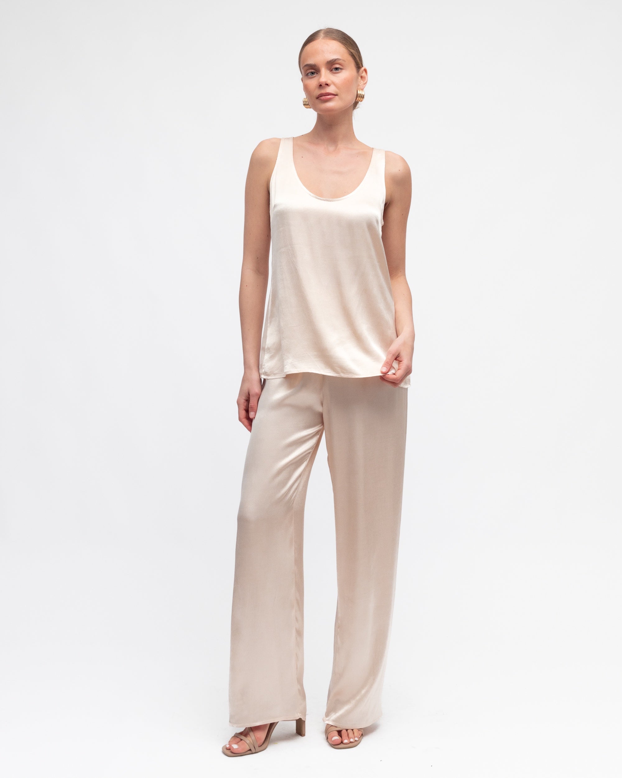 Bethany Satin Pants Champagne - Global Free Style